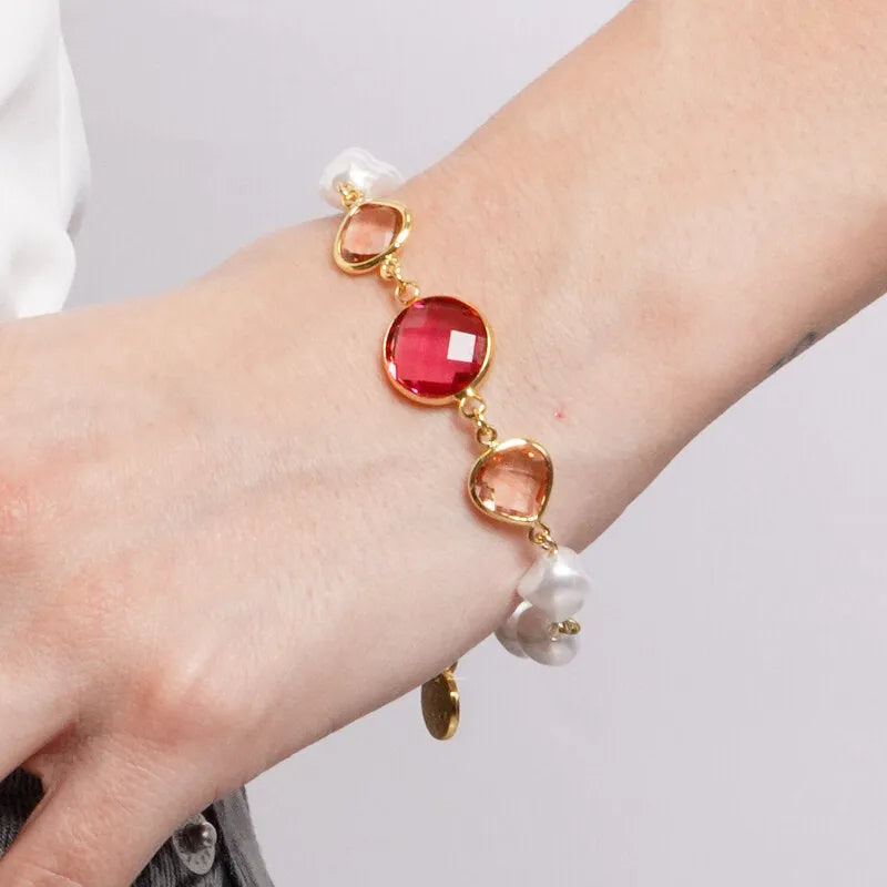 Bracciale in Metallo sfere con cristalli rosa - BYSIMON gioielli