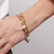 Bracciale in Metallo catena con cristalli rosa e perle - BYSIMON gioielli