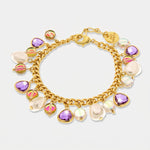 Bracciale in Metallo catena con cristalli rosa e perle - BYSIMON gioielli