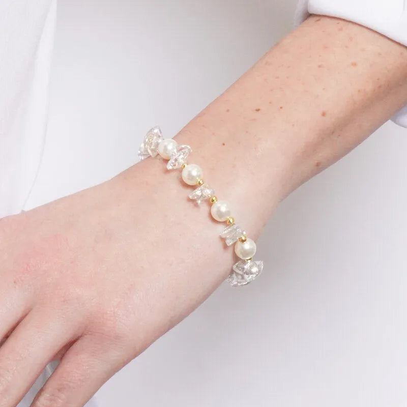 Bracciale in Metallo elastico sfere e cristalli