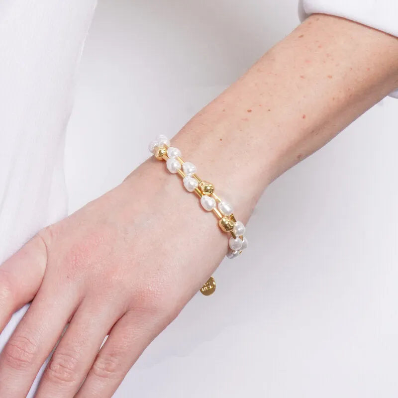 Bracciale in Metallo doppio filo sfere avorio