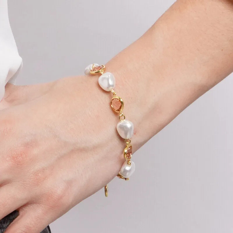 Bracciale in Metallo perle irregolari con cristalli rosa - BYSIMON gioielli