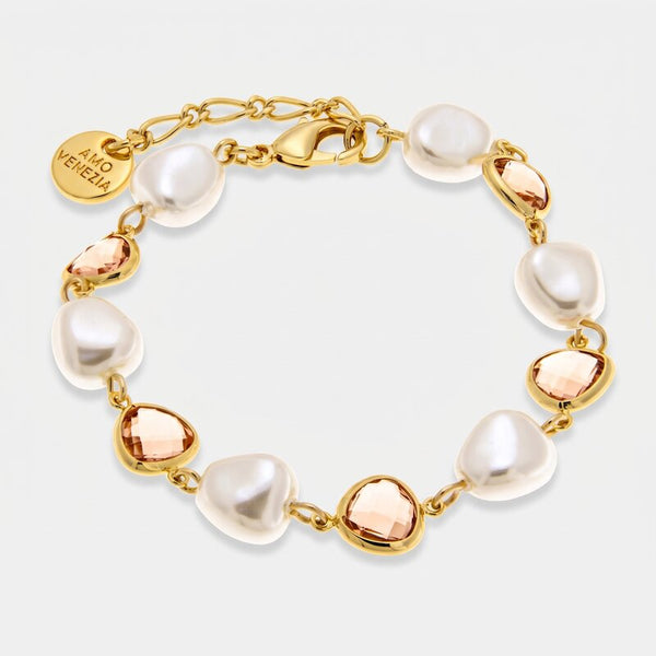 Bracciale in Metallo perle irregolari con cristalli rosa - BYSIMON gioielli