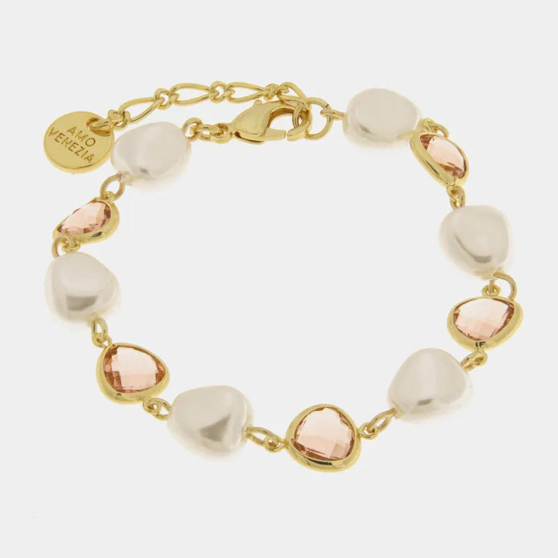 Bracciale in Metallo perle irregolari con cristalli rosa - BYSIMON gioielli