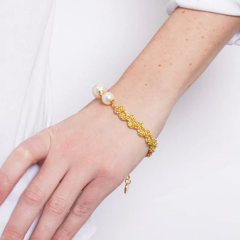 Bracciale in Metallo asimmetrico sfere e maglia