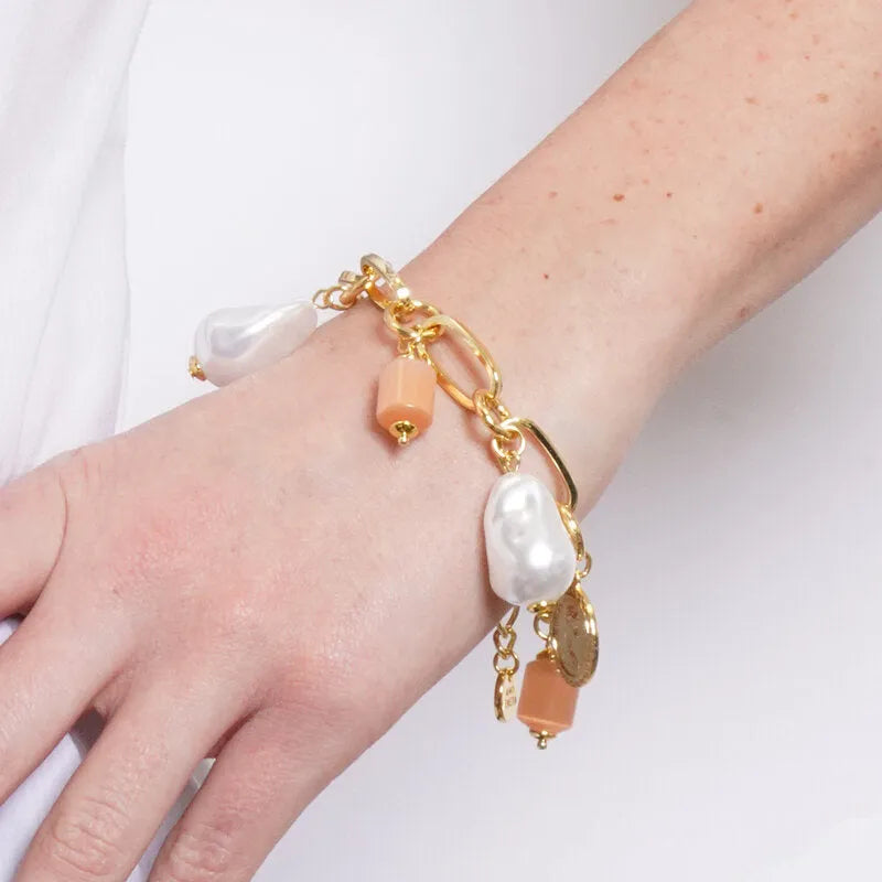 Bracciale in Metallo catena monete perle corallo