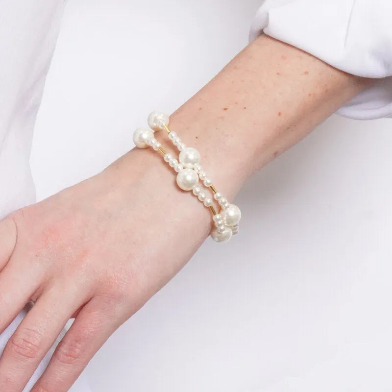 Bracciale in Metallo doppio elastico perle dorate