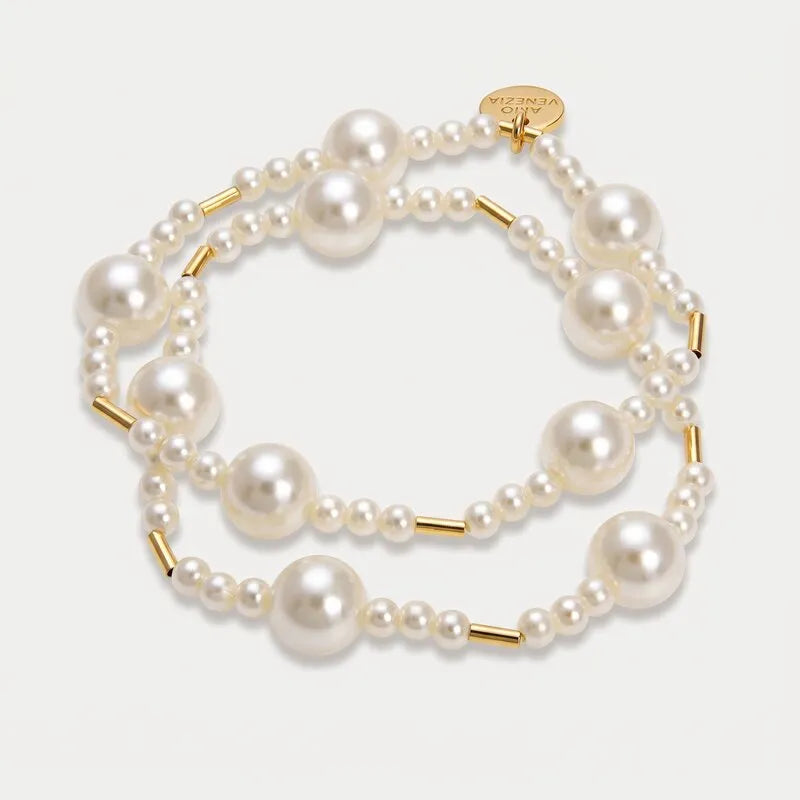 Bracciale in Metallo doppio elastico perle dorate