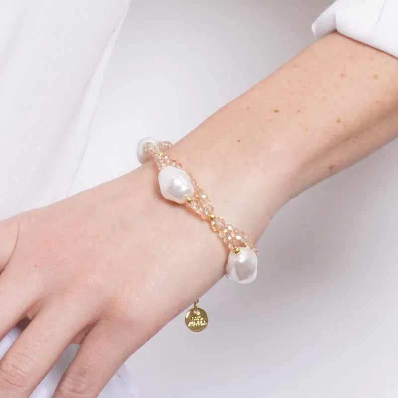 Bracciale in Metallo cristalli champagne e perle