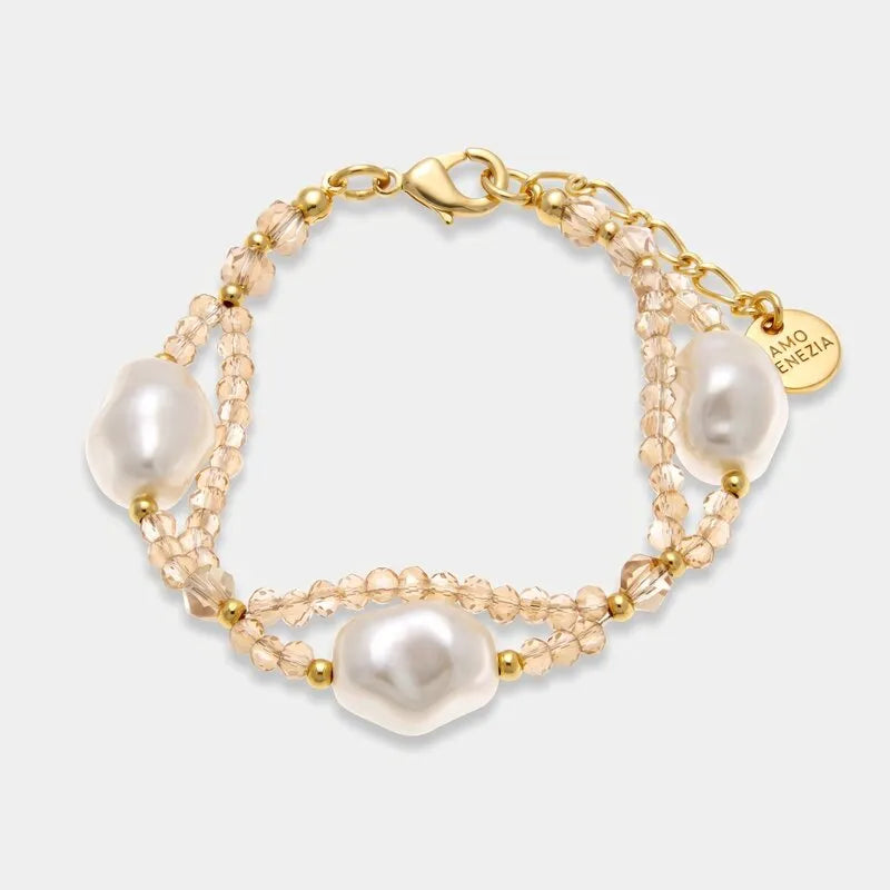 Bracciale in Metallo cristalli champagne e perle