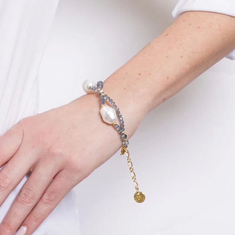 Bracciale in Metallo cristalli azzurri e perle