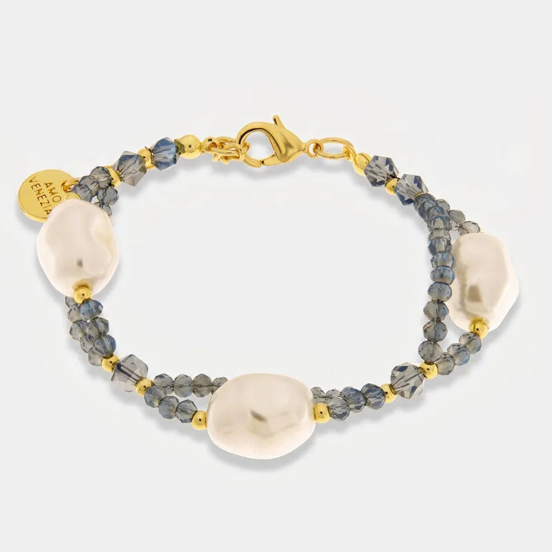 Bracciale in Metallo cristalli azzurri e perle