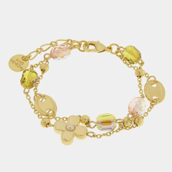 Bracciale in Metallo multifilo con fiori e cristalli - BYSIMON gioielli