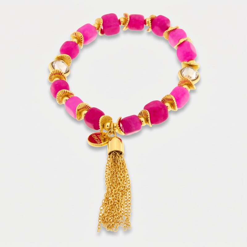 Bracciale in Metallo pietre rosa con pendente - BYSIMON gioielli