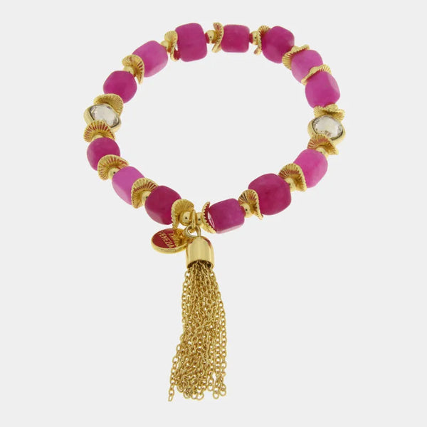 Bracciale in Metallo pietre rosa con pendente - BYSIMON gioielli