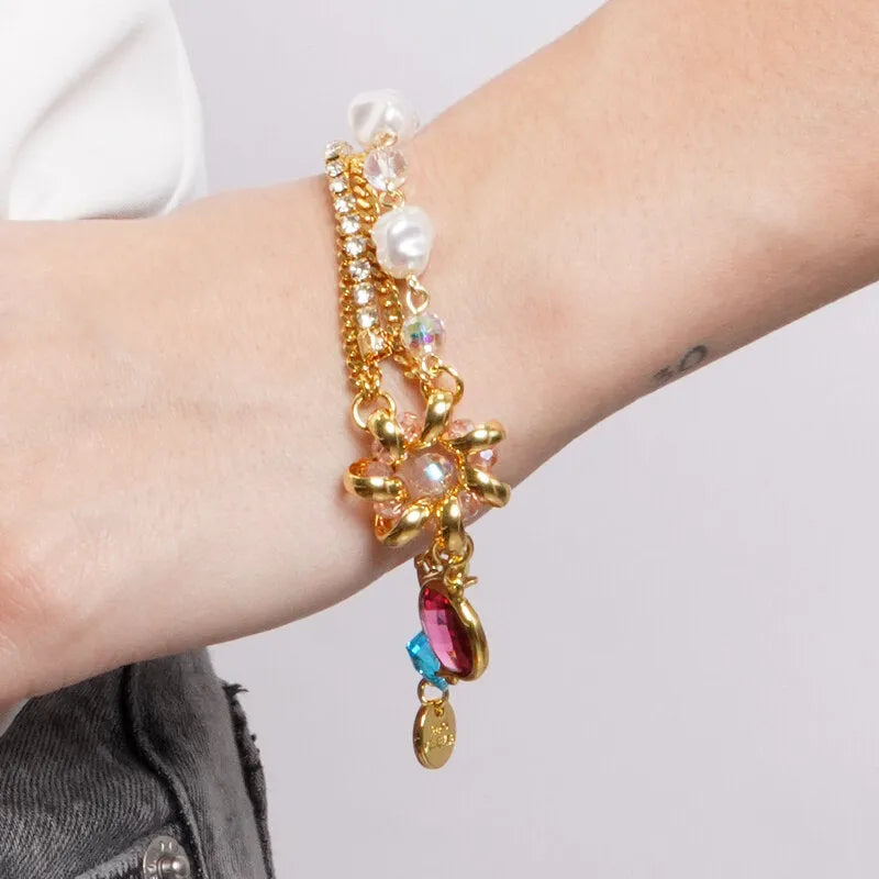 Bracciale in Metallo multifilo con cristalli colorati