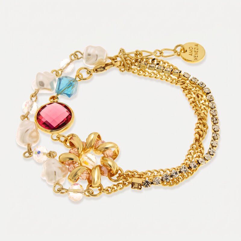 Bracciale in Metallo multifilo con cristalli colorati - BYSIMON gioielli