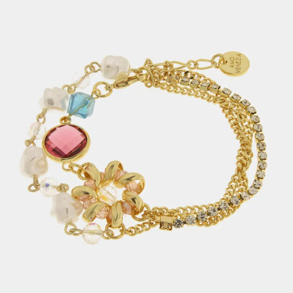 Bracciale in Metallo multifilo con cristalli colorati - BYSIMON gioielli