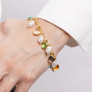 Bracciale in Metallo perle e cristalli colorati pendenti