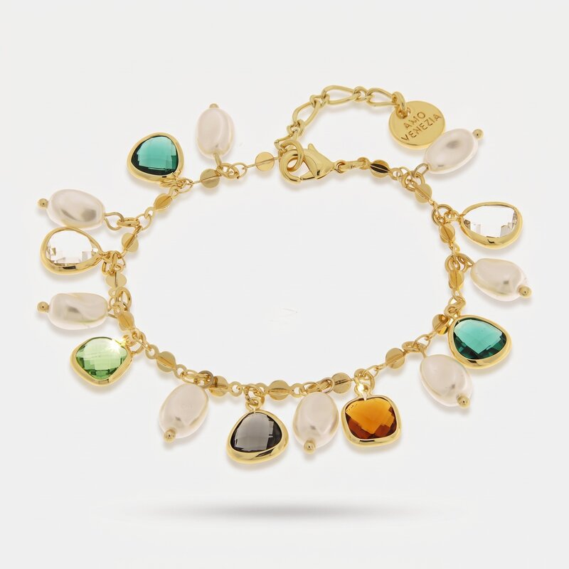 Bracciale in Metallo perle e cristalli colorati pendenti - BYSIMON gioielli