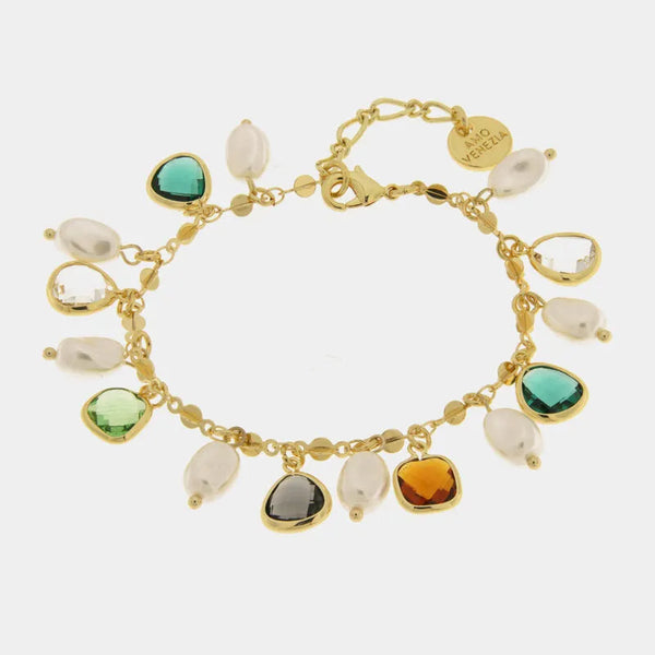 Bracciale in Metallo perle e cristalli colorati pendenti - BYSIMON gioielli