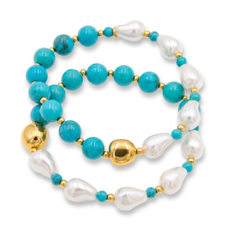 Bracciale in Metallo con sfere turchesi e bianche - BYSIMON gioielli