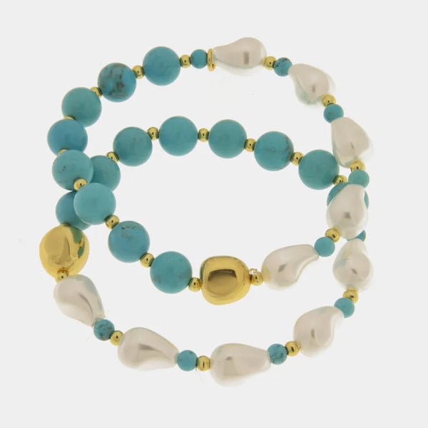 Bracciale in Metallo con sfere turchesi e bianche - BYSIMON gioielli