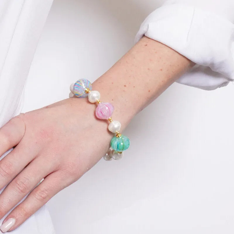 Bracciale in Metallo elastico perle vetro Murano