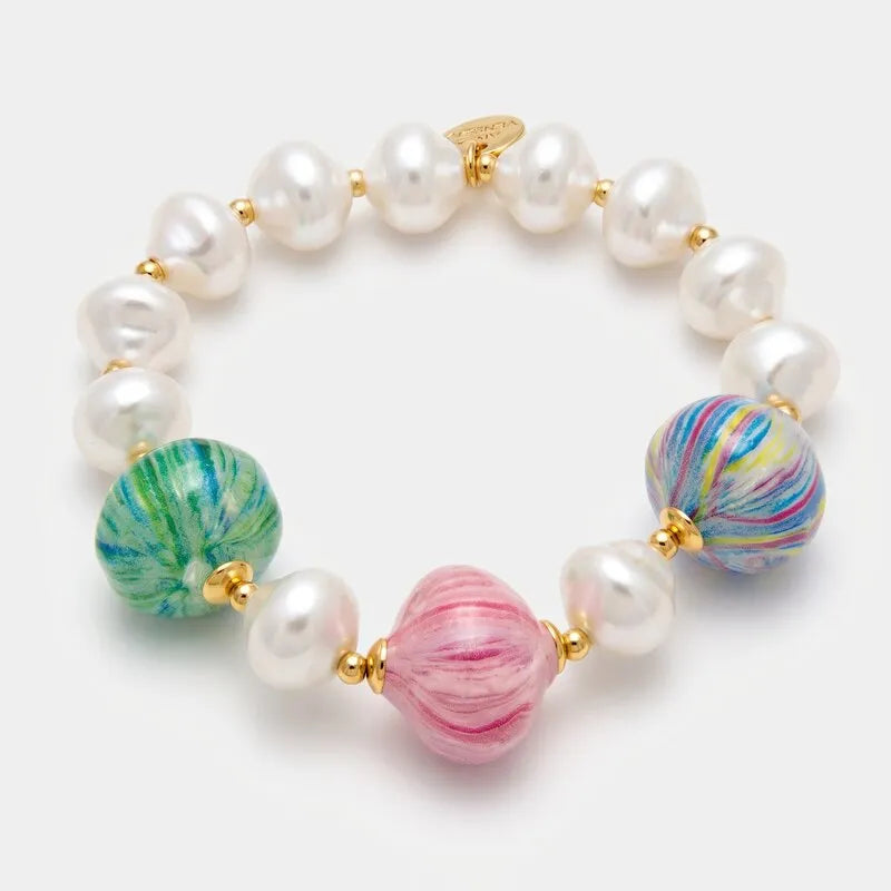 Bracciale in Metallo elastico perle vetro Murano