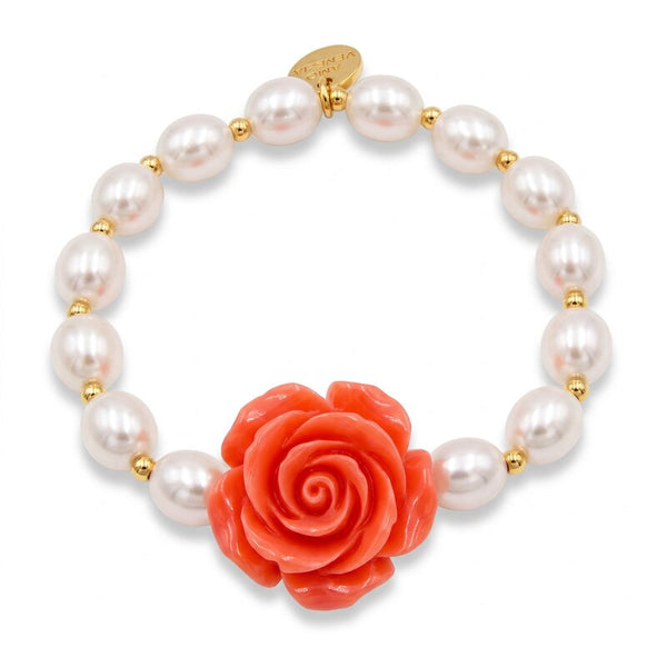 Bracciale in Metallo fiore corallo con perle - BYSIMON gioielli
