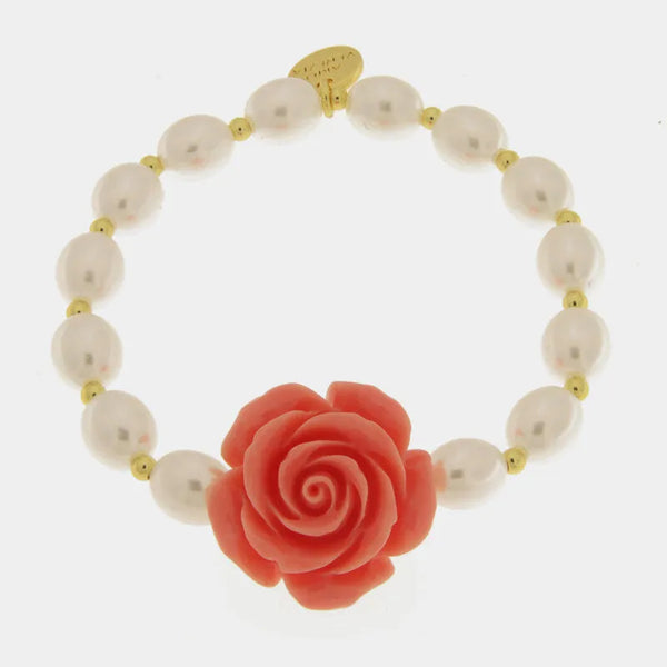 Bracciale in Metallo fiore corallo con perle - BYSIMON gioielli