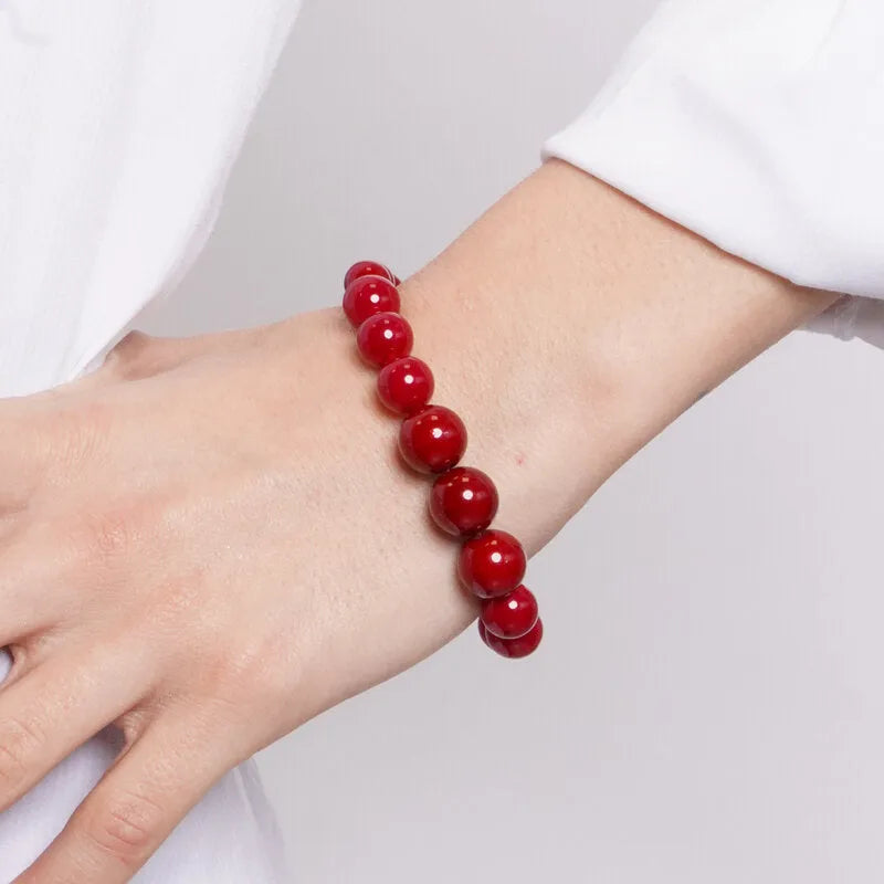 Red sphere metal bracelet