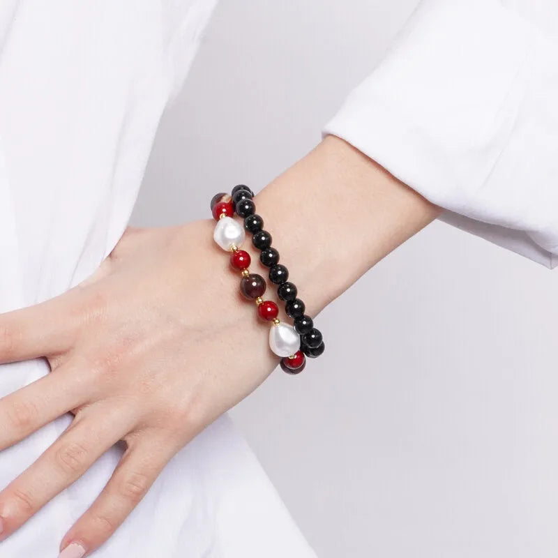 Bracciale in Metallo doppio con sfere nere, rosse e bianche AMOVENEZIA - gioiello BySimon