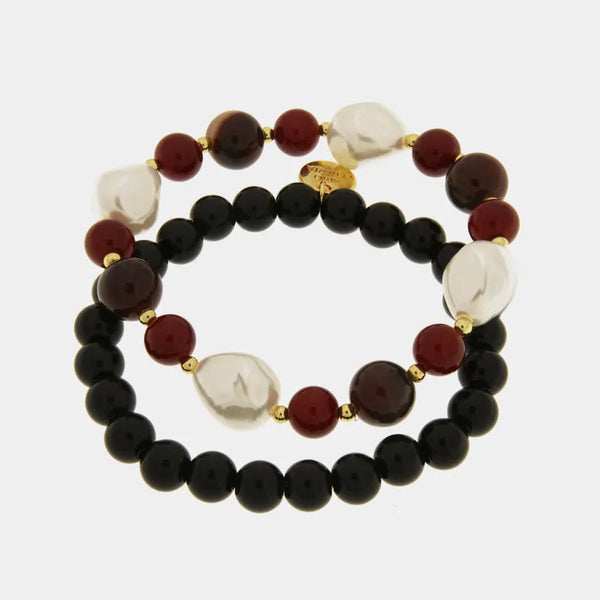 Bracciale in Metallo doppio con sfere nere, rosse e bianche AMOVENEZIA - gioiello BySimon