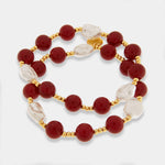 Bracciale in Metallo doppio con sfere rosse e bianche - BYSIMON gioielli