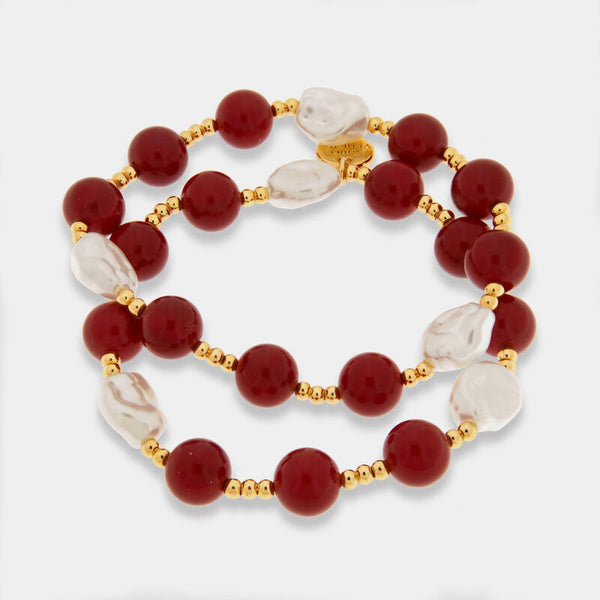 Bracciale in Metallo doppio con sfere rosse e bianche - BYSIMON gioielli
