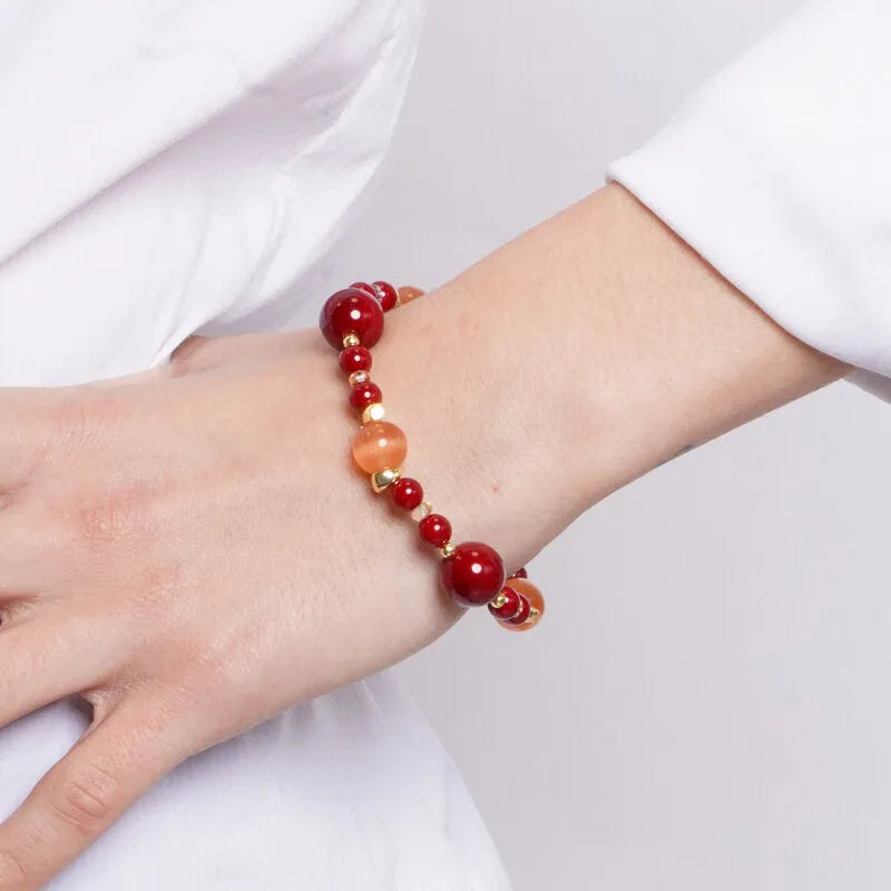 Red and Orange Spheres Metal Bracelet
