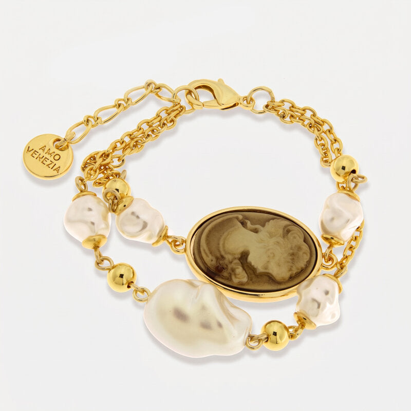 Bracciale in Metallo doppio con perle e cammeo AMOVENEZIA - gioiello BySimon