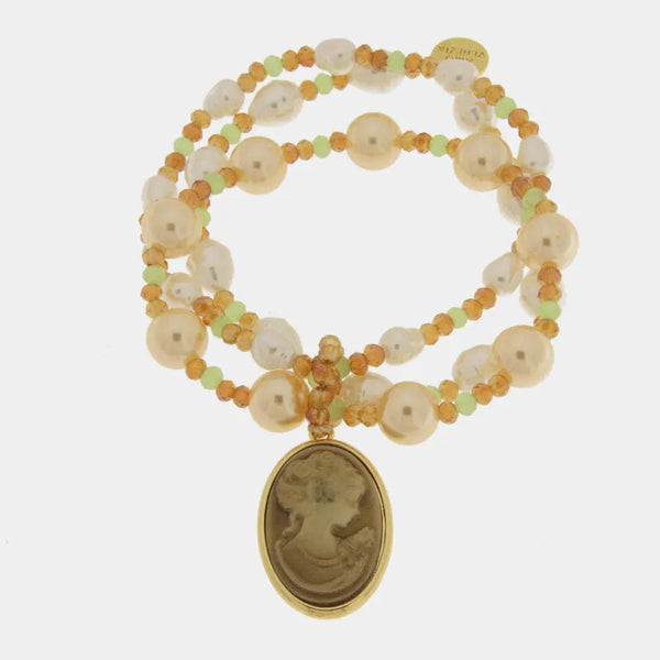 Bracciale in Metallo doppio con perle e cammeo - BYSIMON gioielli