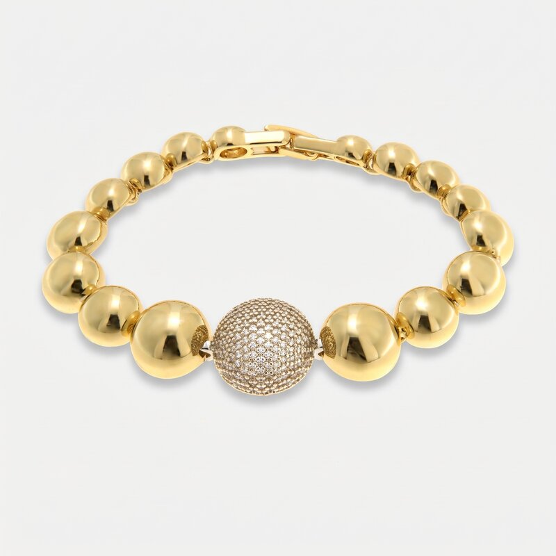 Bracciale in Metallo Dorato sfere medaglione grigio donna - BYSIMON gioielli