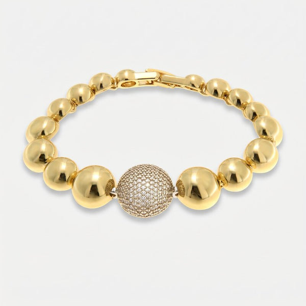 Bracciale in Metallo Dorato sfere medaglione grigio donna - BYSIMON gioielli