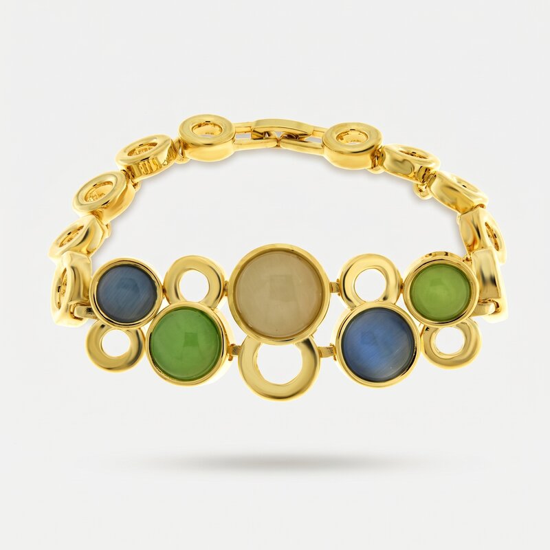 Bracciale in Metallo con pietre verdi e blu - BYSIMON gioielli