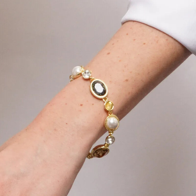 Bracciale in Metallo con cristalli e perline ovali