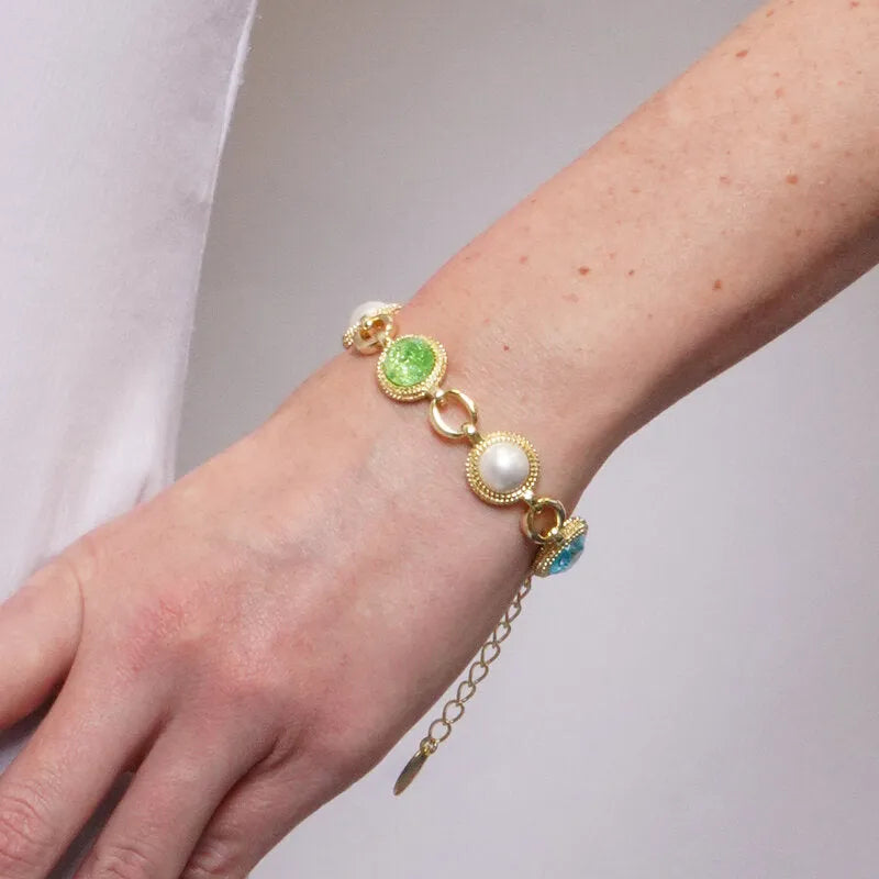 Bracciale in Metallo pietre azzurre verdi e arancio