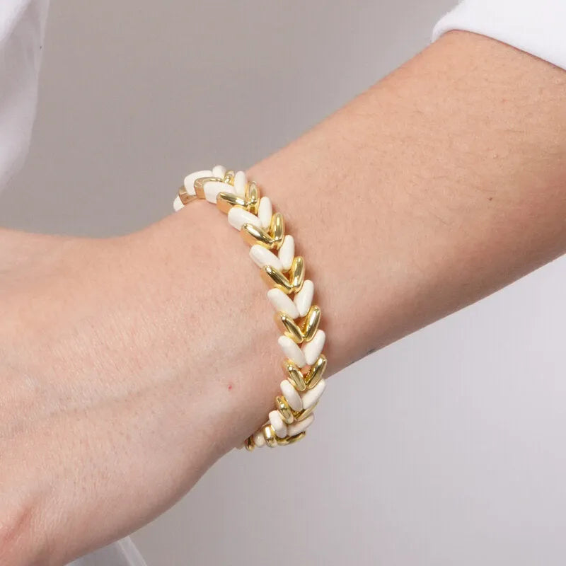 Bracciale in Metallo elastico con maglie intrecciate bianche e oro