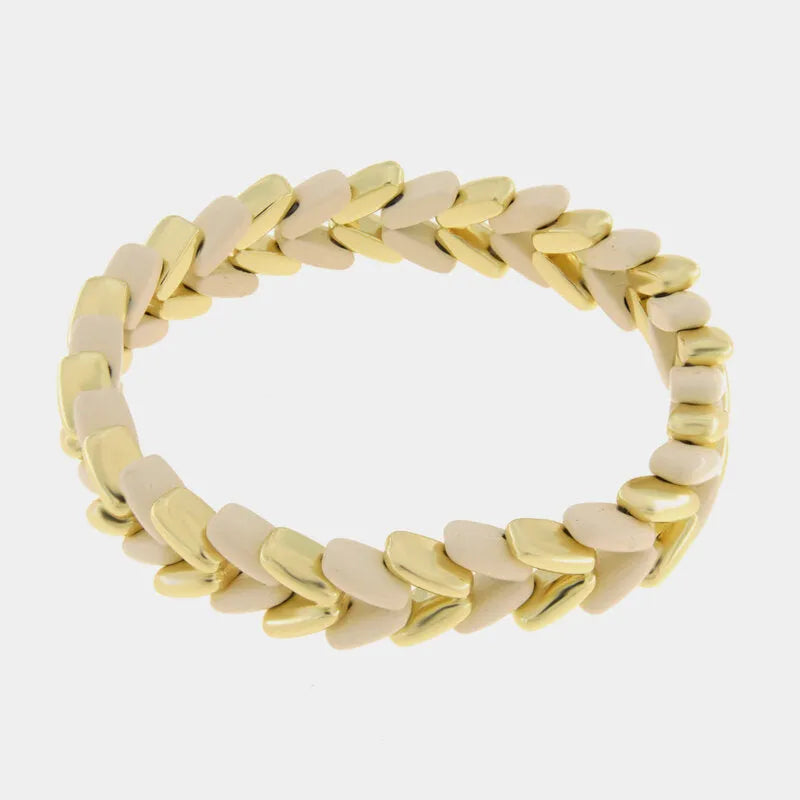 Bracciale in Metallo elastico con maglie intrecciate bianche e oro