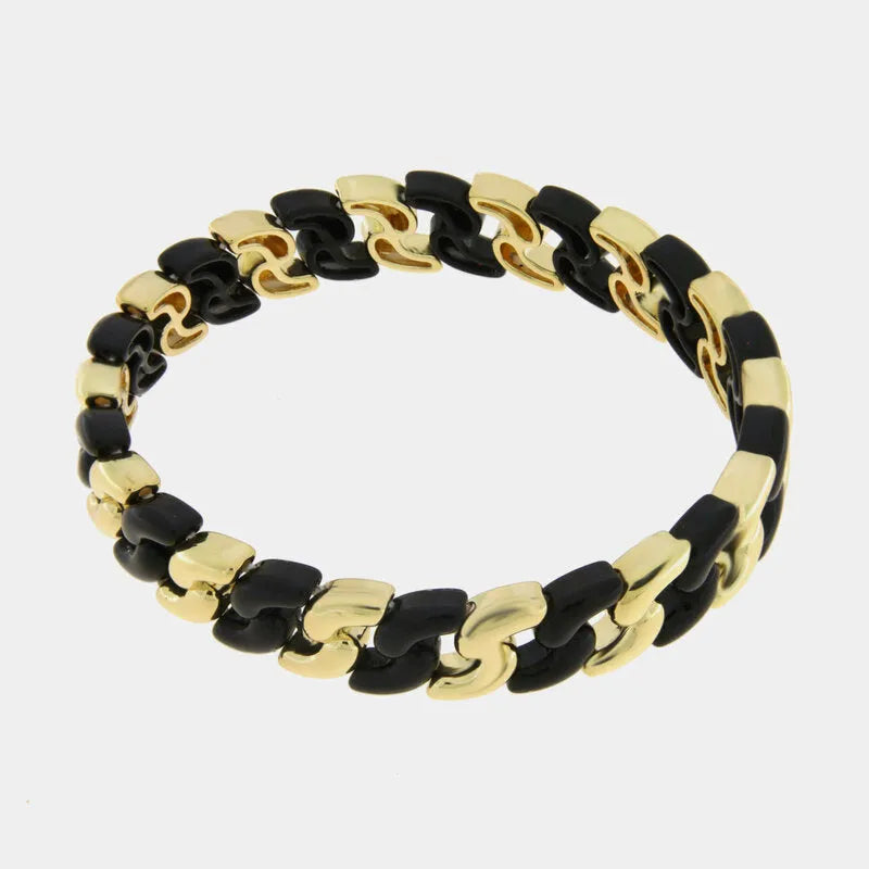 Bracciale in Metallo elastico con maglie ondulate nere e oro