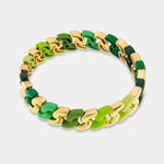 Bracciale in Metallo elastico con maglie ondulate verdi e oro - BYSIMON gioielli