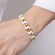 Bracciale in Metallo elastico con maglie ondulate bianche e oro