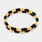 Bracciale in Metallo elastico con maglie lisce in nero e oro - BYSIMON gioielli